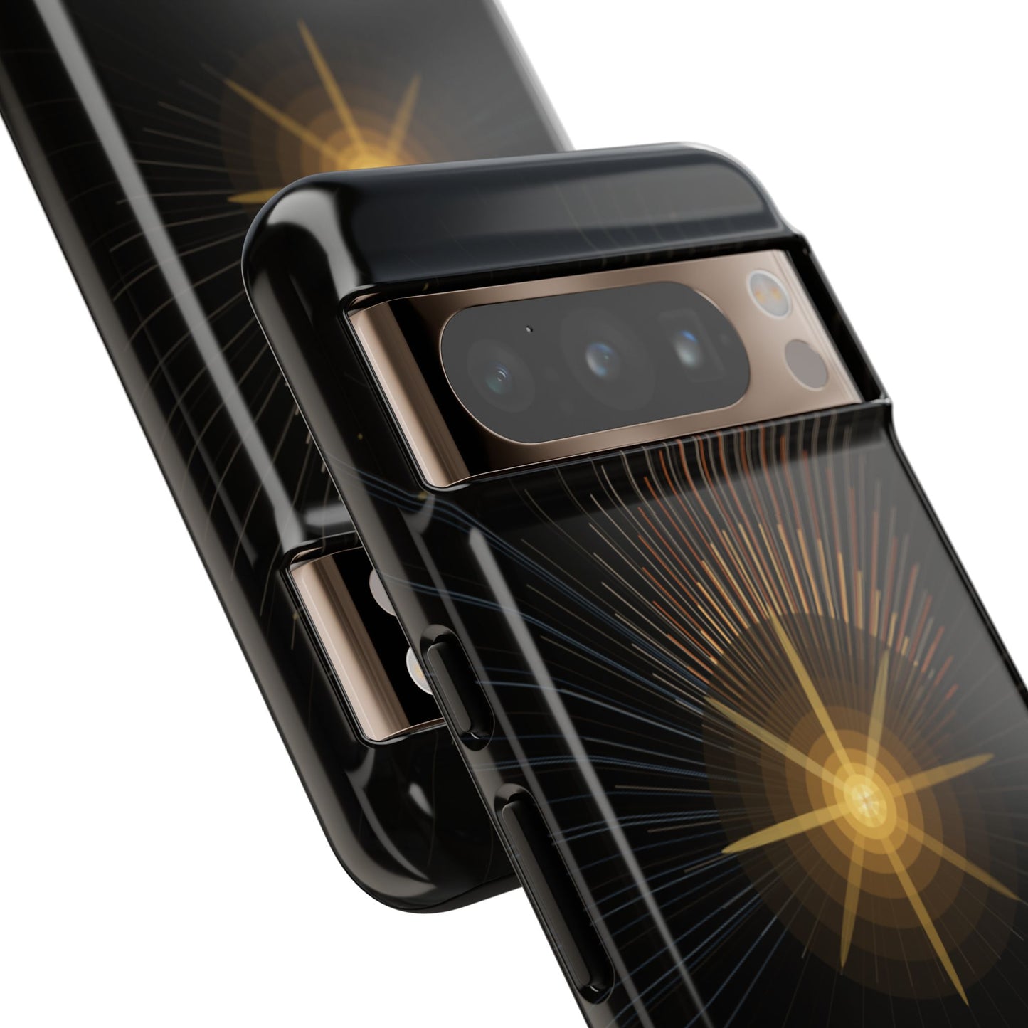 Tough Cases - Radiant Star Phone Case, Protective Black Shockproof Cover with Golden Light Design