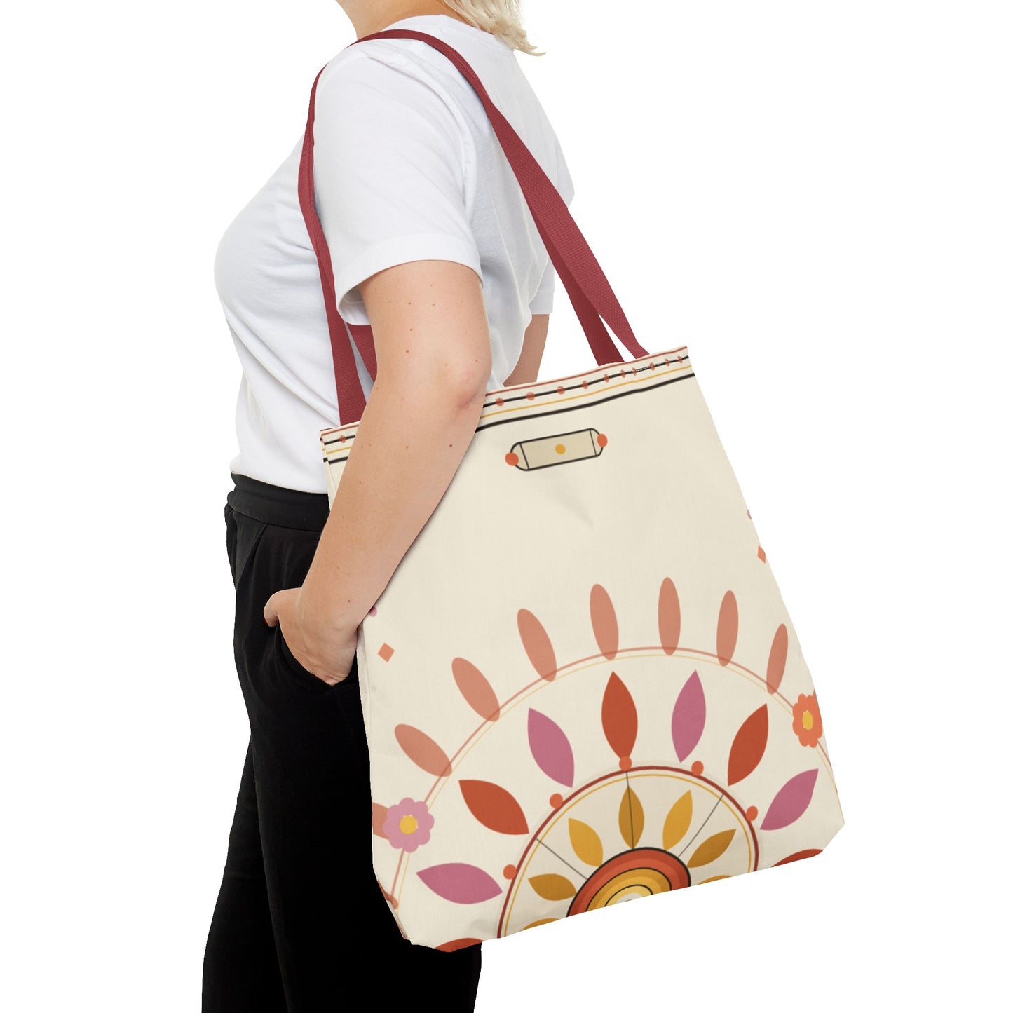 Boho Floral Mandala Tote Bag | Pastel Sunburst Pattern
