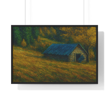 Rustic Cabin Framed Poster, Nature Wall Art, Cozy Home Decor, Gift for Farmhouse Lovers, Autumn Landscape Print - TRV