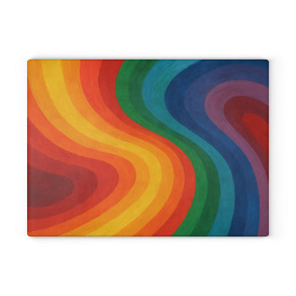 Glass Cutting Board — Retro Rainbow Wave Tempered Glass Chopping Board