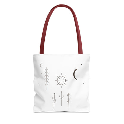 Minimal Moon and Sun Botanical Tote | Celestial Line Art Bag