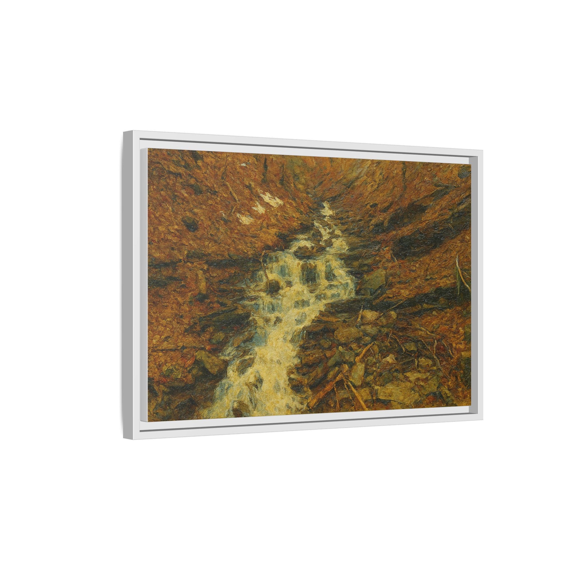 Serene Abstract Nature Canvas Art, Framed Wall Decor, Rustic Home Accent, Earthy Tone Artwork, Tranquil River Scene - TRV