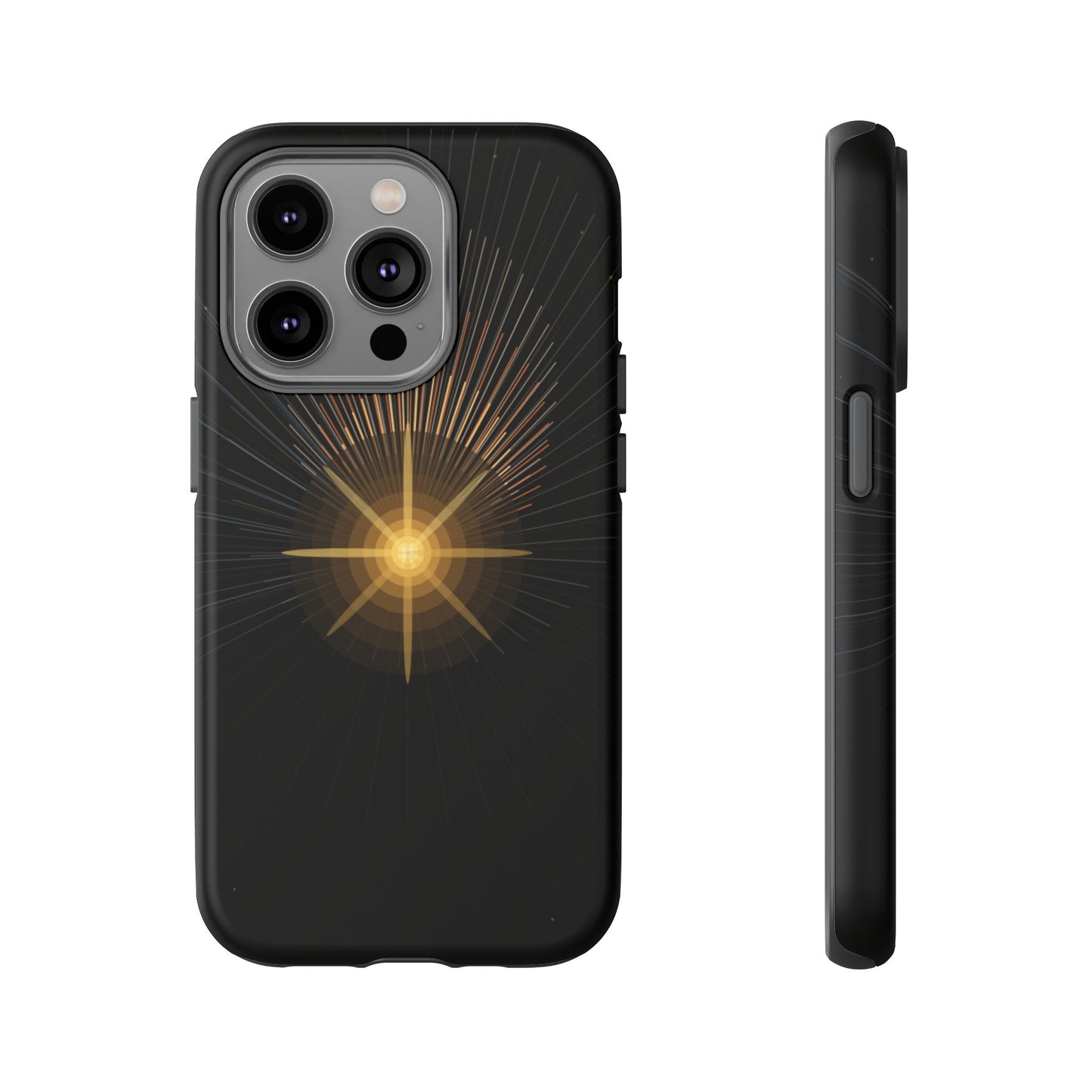 Tough Cases - Radiant Star Phone Case, Protective Black Shockproof Cover with Golden Light Design