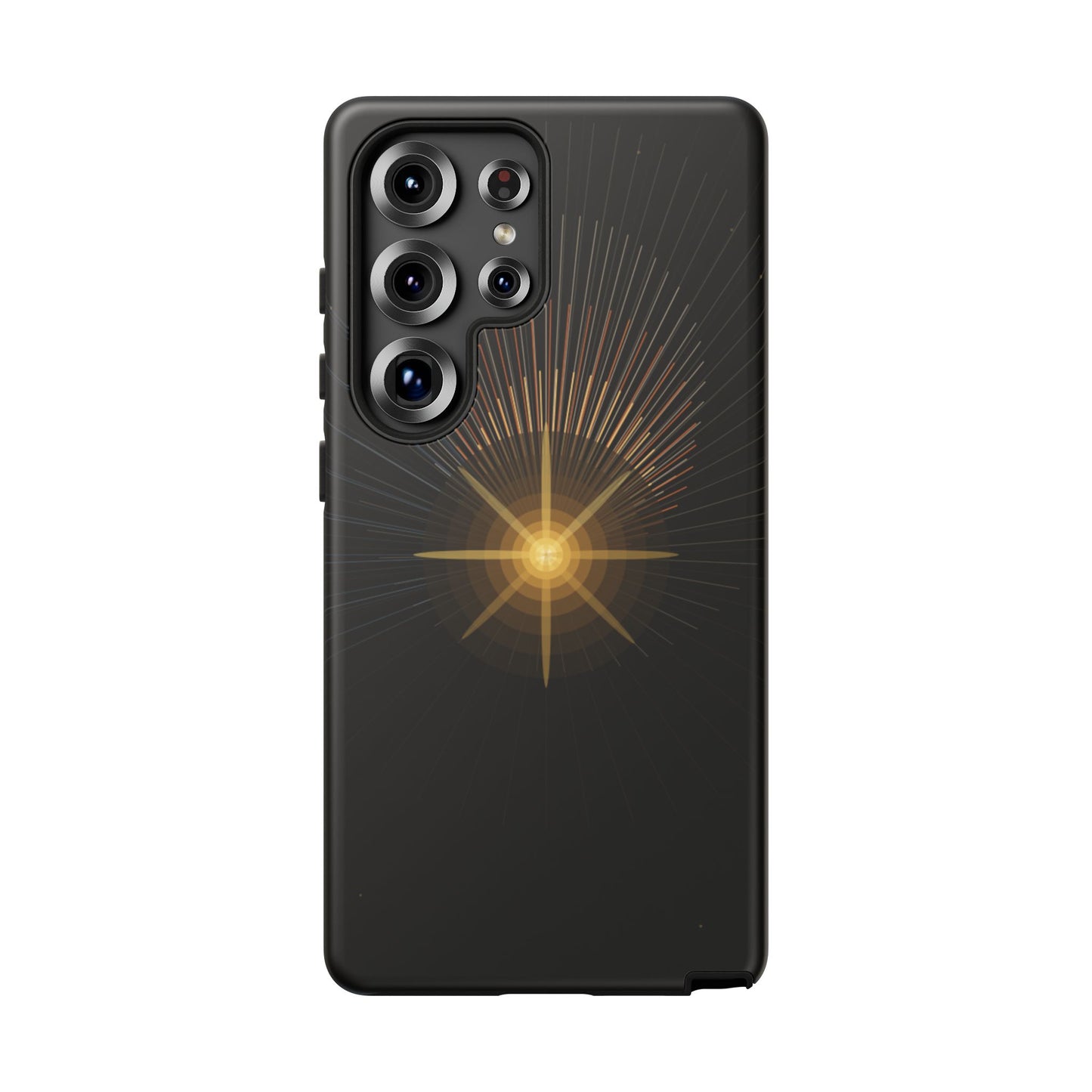 Tough Cases - Radiant Star Phone Case, Protective Black Shockproof Cover with Golden Light Design