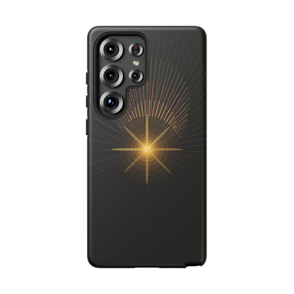 Tough Cases - Radiant Star Phone Case, Protective Black Shockproof Cover with Golden Light Design