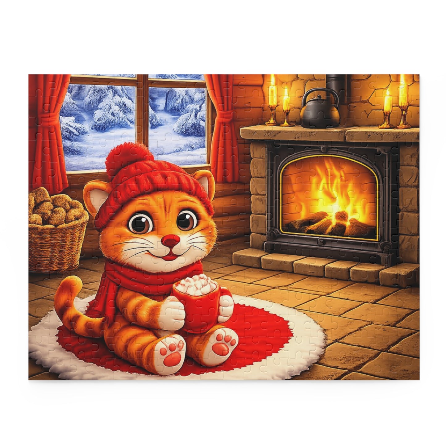 Cozy Cat by Fireplace Puzzle