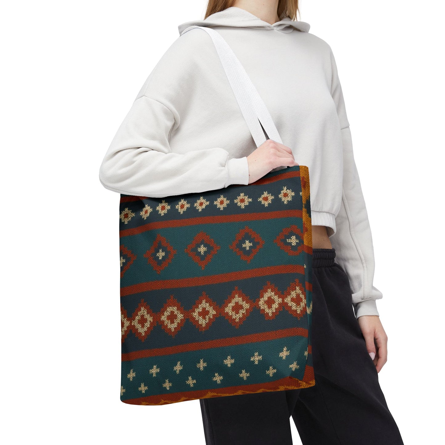 Southwestern Diamond Pattern Tote Bag | Aztec Tribal Geometric Print - TRV