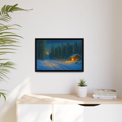 Framed Winter Landscape Canvas, Cozy Cabin Art, Christmas Decor, Winter Home Decor, Holiday Gift, Wall Art - TRV