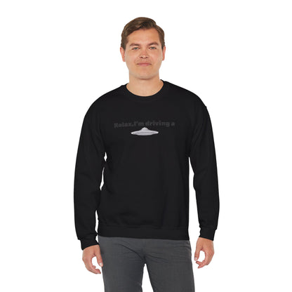 Relaxing UFO Driving Sweatshirt, Funny Gift for UFO Lovers, Unisex Crewneck Pullover, Casual Wear, Space Enthusiast Apparel