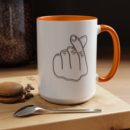 K-Pop Accent Mug - Love Gesture Design (11oz, 15oz), Korean Pop Coffee Cup, K-Pop Lover Gift, Cute Drinkware, Unique Mug