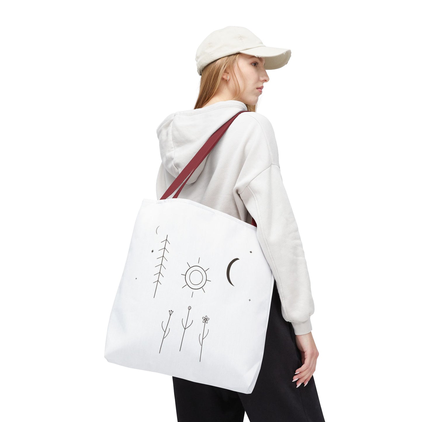 Minimal Moon and Sun Botanical Tote | Celestial Line Art Bag