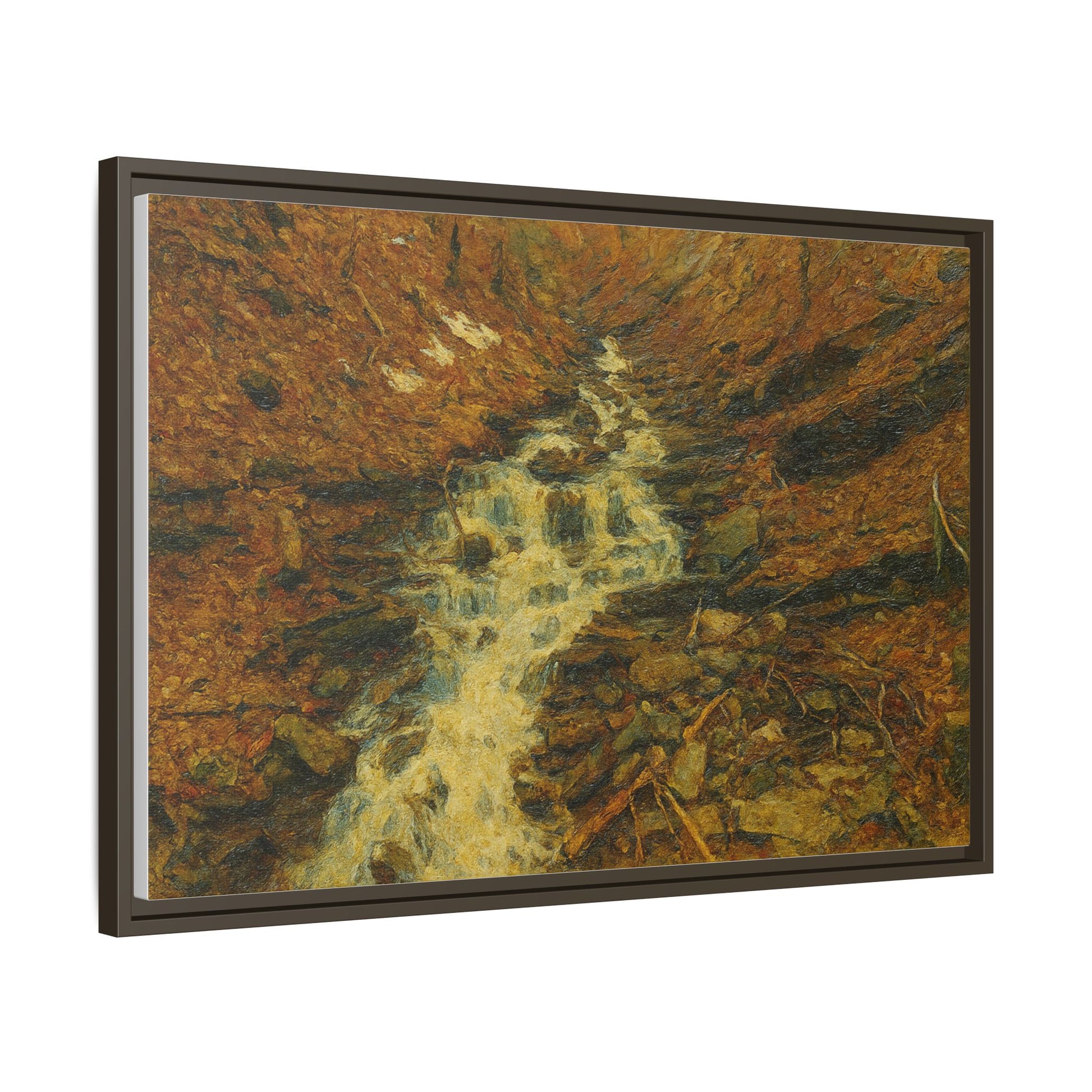 Serene Abstract Nature Canvas Art, Framed Wall Decor, Rustic Home Accent, Earthy Tone Artwork, Tranquil River Scene - TRV