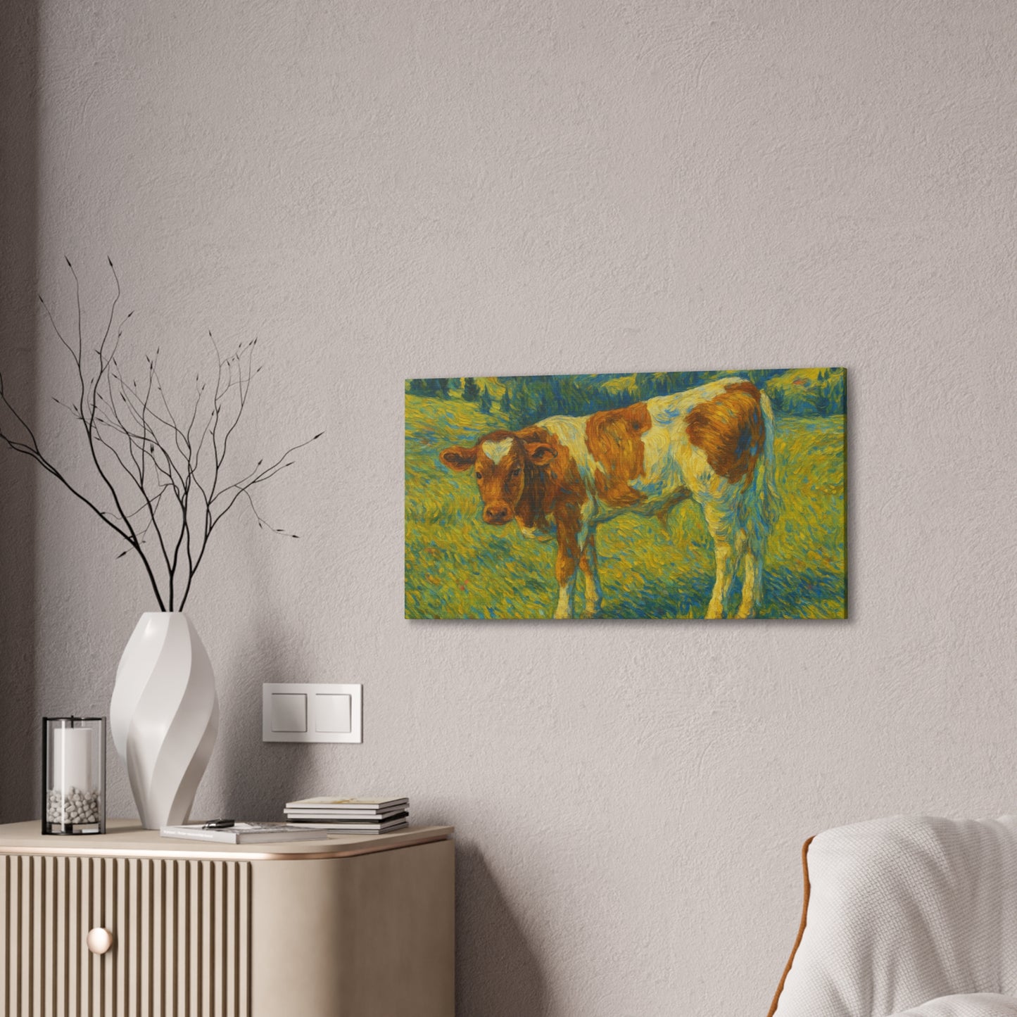 Cow Art Canvas Print, Rustic Farmhouse Decor, Animal Lover Gift, Country Wall Art, Thoughtful Homewarming - TRV