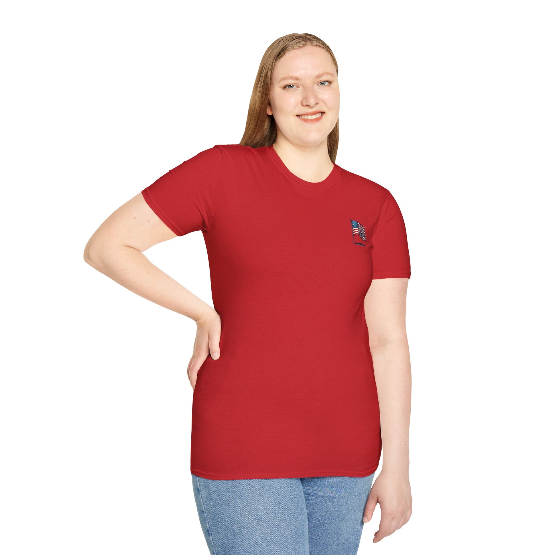 Patriotic Unisex Softstyle T-Shirt, American Flag Tee, USA Pride Shirt, Perfect for Independence Day, Casual Wear - TRV