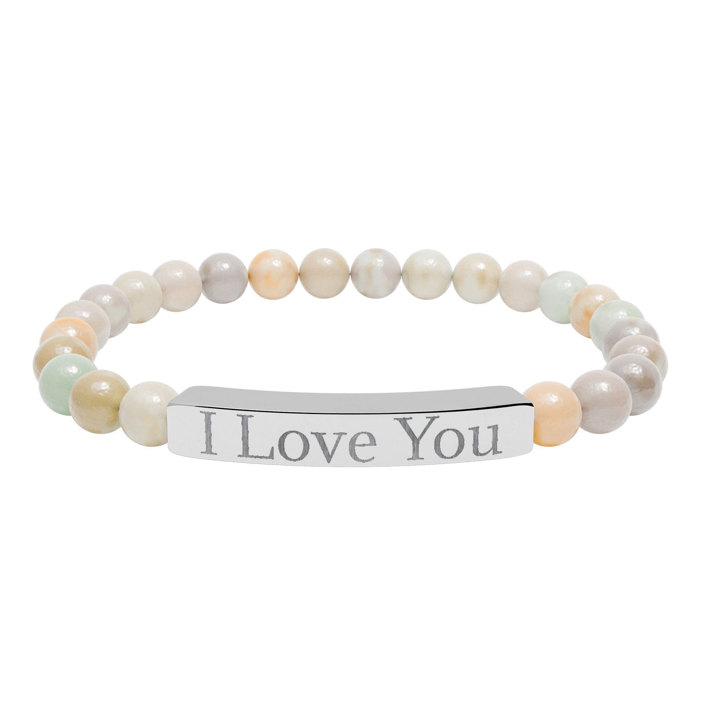 I Love You engraved stone stretch bracelet | Natural stone beaded bracelet - TRV
