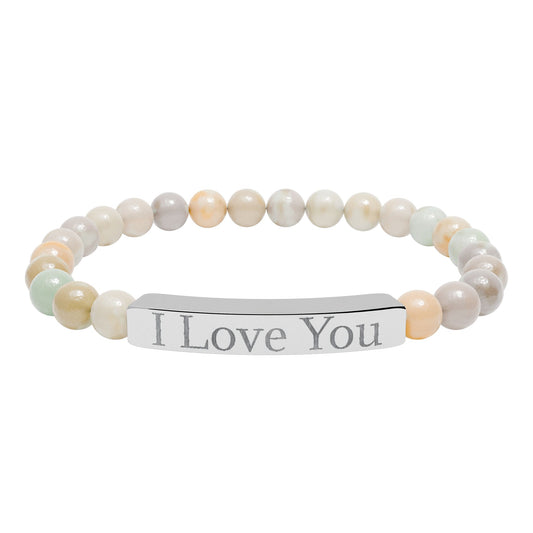 I Love You engraved stone stretch bracelet | Natural stone beaded bracelet - TRV