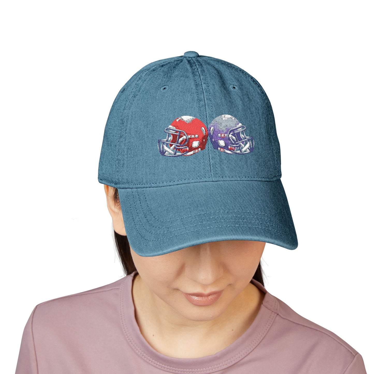Football-Themed Denim Hat with Embroidery, Perfect Gift for Sports Lovers, Casual Wear, Game Day Accessories, Embroidered Cap