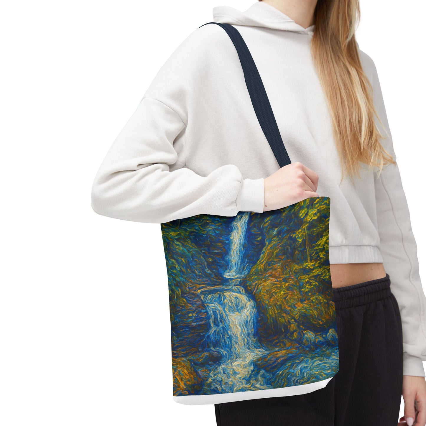 Nature-Inspired Tote Bag, Artistic Eco-Friendly Shopper, Waterfall Design, Reusable Market Bag, Gift for Nature Lovers - TRV