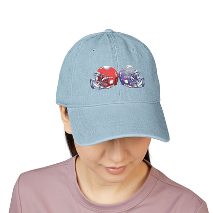 Football-Themed Denim Hat with Embroidery, Perfect Gift for Sports Lovers, Casual Wear, Game Day Accessories, Embroidered Cap