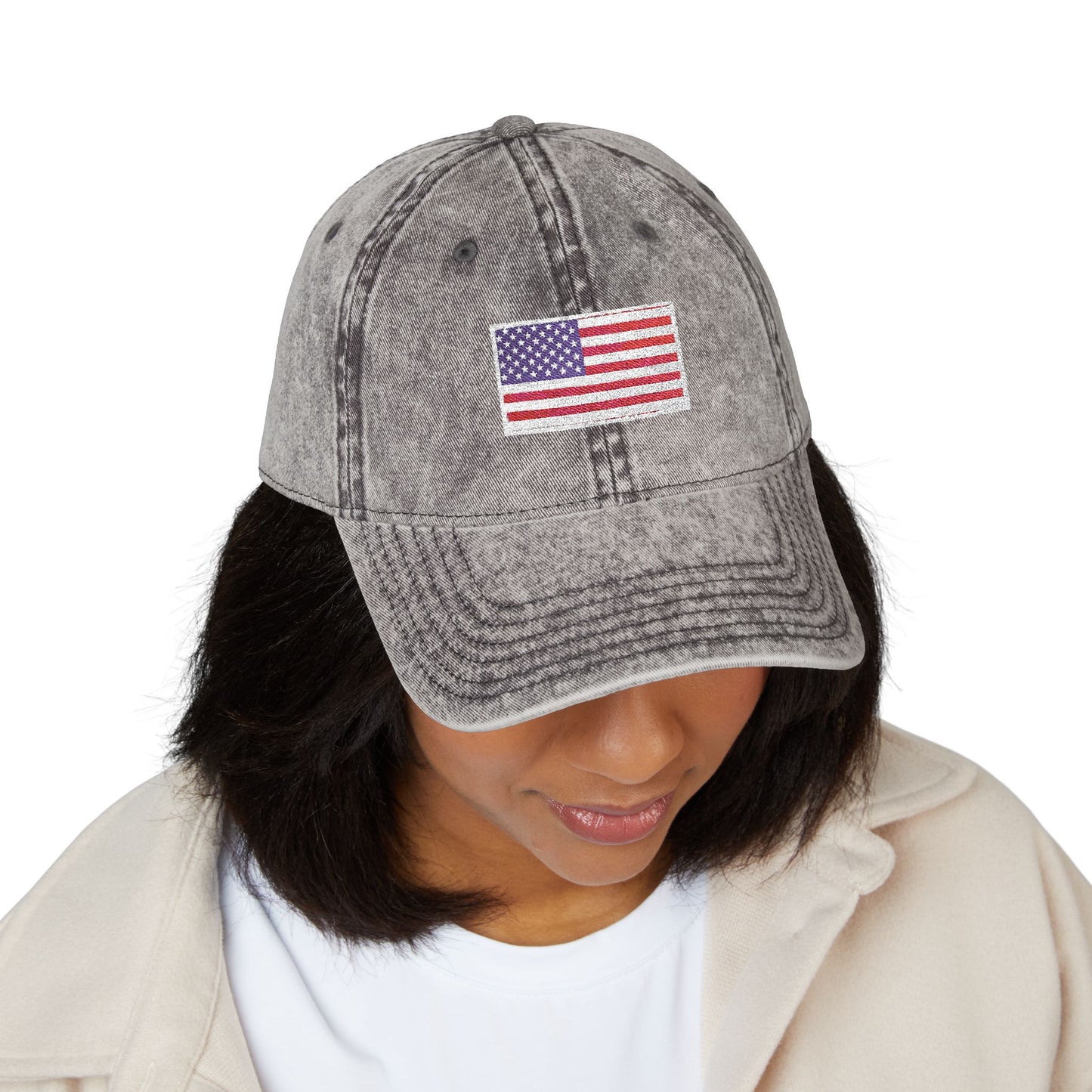 Embroidered Vintage Cap with USA Flag Design - TRV