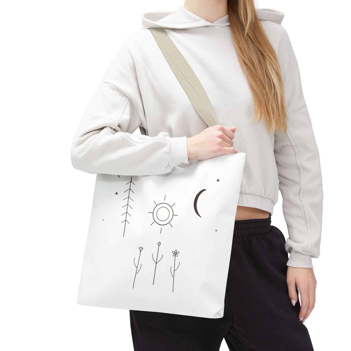 Minimal Moon and Sun Botanical Tote | Celestial Line Art Bag