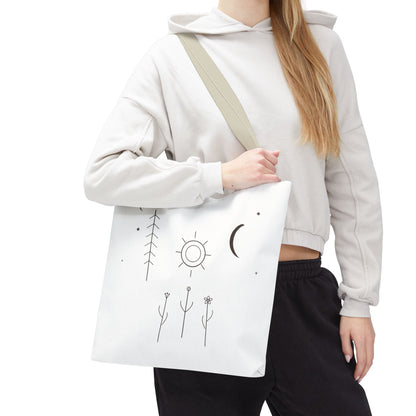 Minimal Moon and Sun Botanical Tote | Celestial Line Art Bag