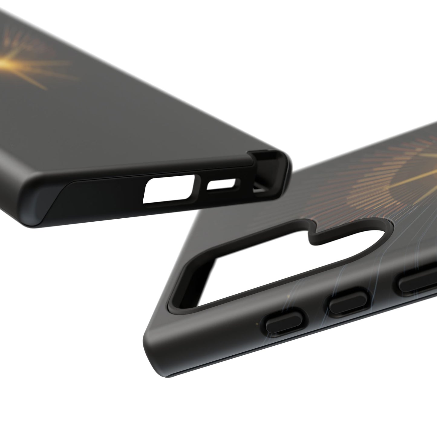 Tough Cases - Radiant Star Phone Case, Protective Black Shockproof Cover with Golden Light Design