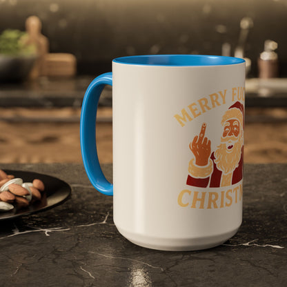 Irreverent Merry Christmas Mug — Funny Santa Middle Finger Coffee Cup (11oz & 15oz)