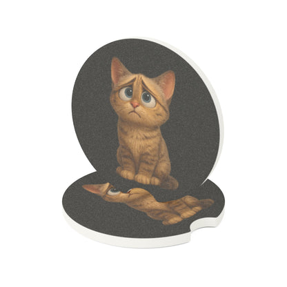 Sad Kitten Soapstone Car Coaster — Cute Cat Drink Holder for Cars