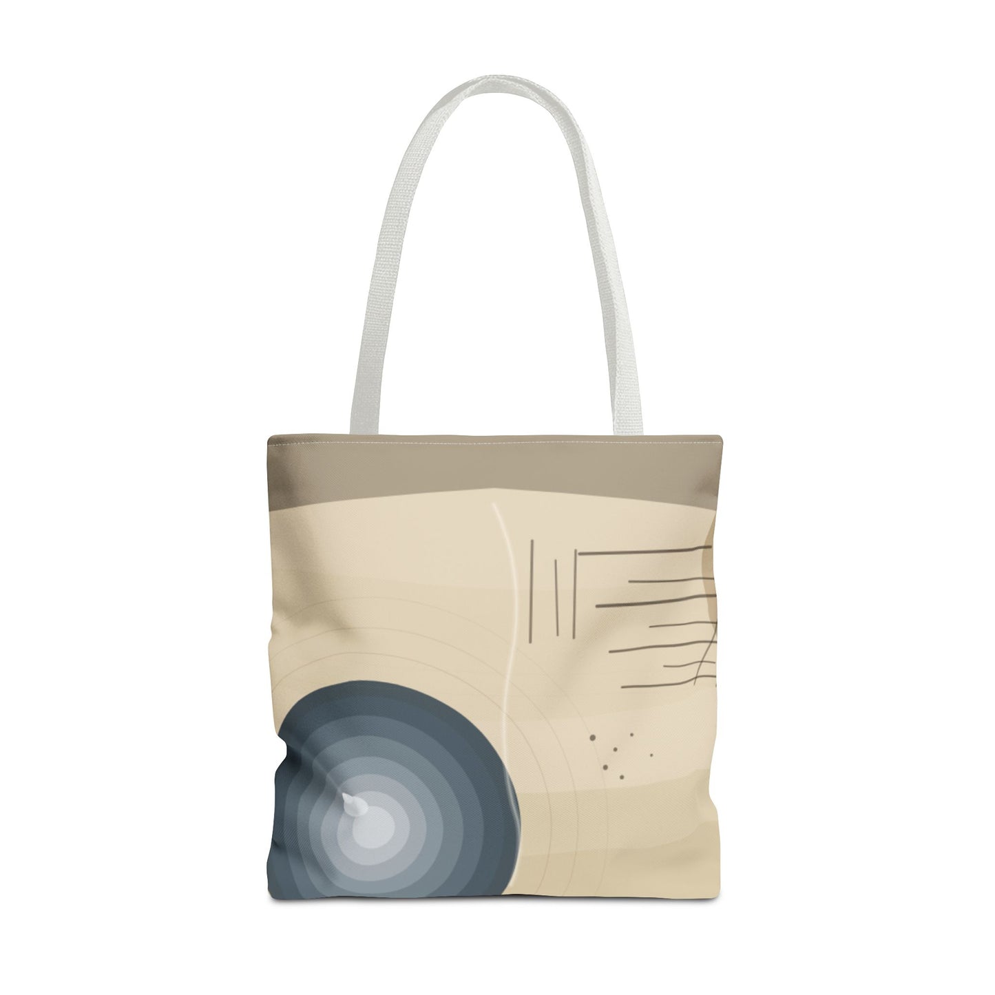Abstract neutral waves tote bag with geometric circle pattern by Printify, showcasing a stylish, spacious accessory for everyday use.