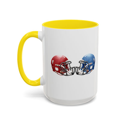 Football Helmet Coffee Mug — Red vs Blue Rivalry Accent Mug (11/15oz)