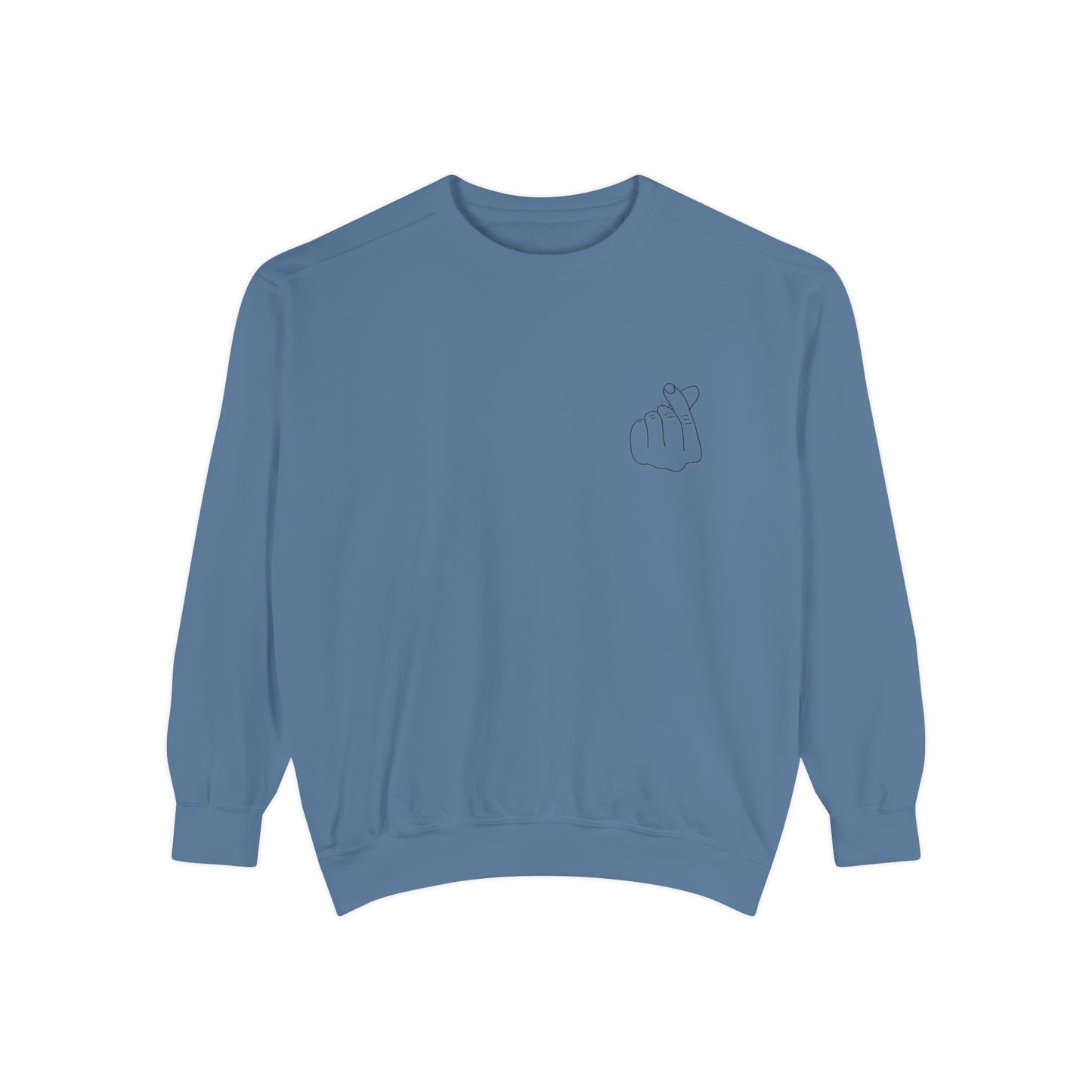 Minimalist Peace Hand Sweatshirt — Small Chest Line Art Crewneck