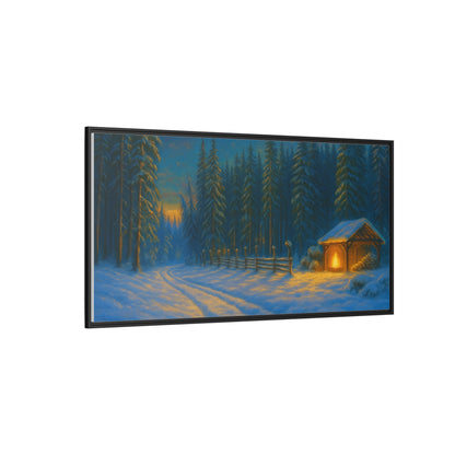 Framed Winter Landscape Canvas, Cozy Cabin Art, Christmas Decor, Winter Home Decor, Holiday Gift, Wall Art - TRV
