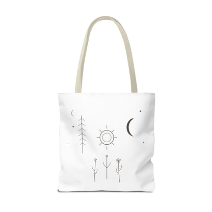 Minimal Moon and Sun Botanical Tote | Celestial Line Art Bag