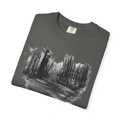 Artistic Forest Scene T-shirt | Nature Lover Gift, Outdoor Adventure Tee, Eco-Friendly Fashion, Vintage Inspired Clothing, Unisex Gift - TRV