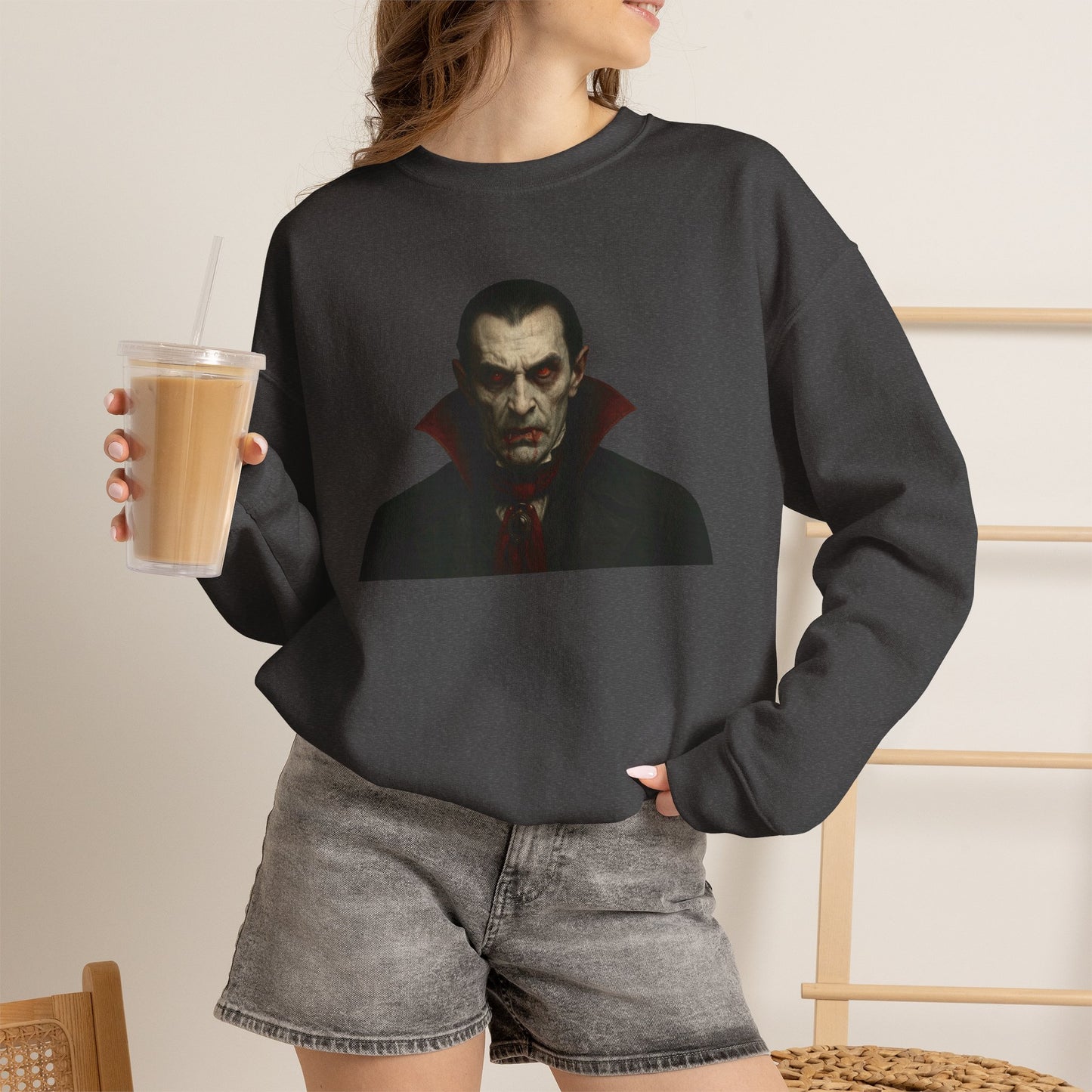 Gothic Horror Sweatshirt, Cozy Vampire Sweatshirt, Spooky Apparel, Halloween Costume Top, Unisex Halloween Sweatshirt