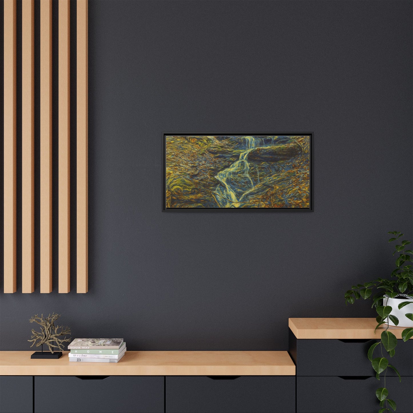 Van Gogh Style Framed Matte Canvas Art Print - Nature-Inspired Wall Decor, Abstract Waterfall Artwork, Home Office Decoration - TRV