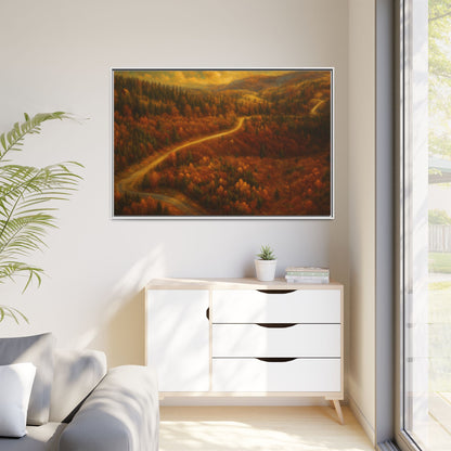 Autumn Landscape Framed Canvas Art, Cozy Home Decor, Warm Fall Vibes, Gift for Nature Lovers, Perfect for Thanksgiving - TRV