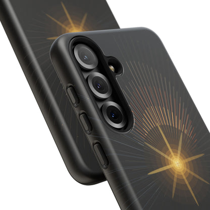 Tough Cases - Radiant Star Phone Case, Protective Black Shockproof Cover with Golden Light Design