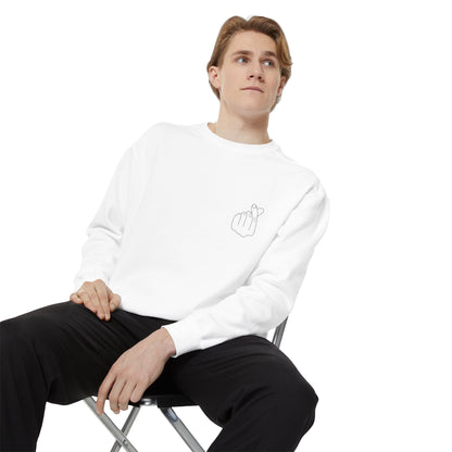Minimalist Peace Hand Sweatshirt — Small Chest Line Art Crewneck