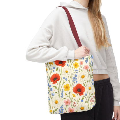Wildflower Poppy Print Tote Bag | Floral All-Over Pattern
