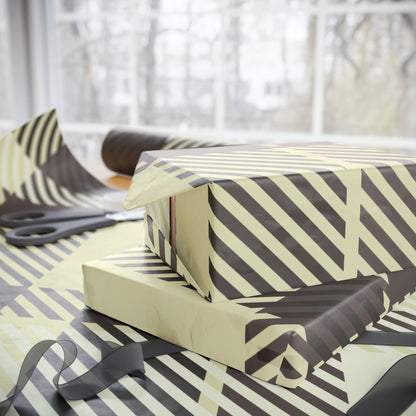 Plaid Stripe Wrapping Paper Roll — Neutral Black & Cream Gift Wrap