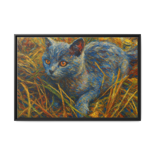 Framed Cat Art Print, Colorful Cat Canvas Wall Decor, Animal Lover Gift, Home Decoration, Cat Enthusiast Art - TRV