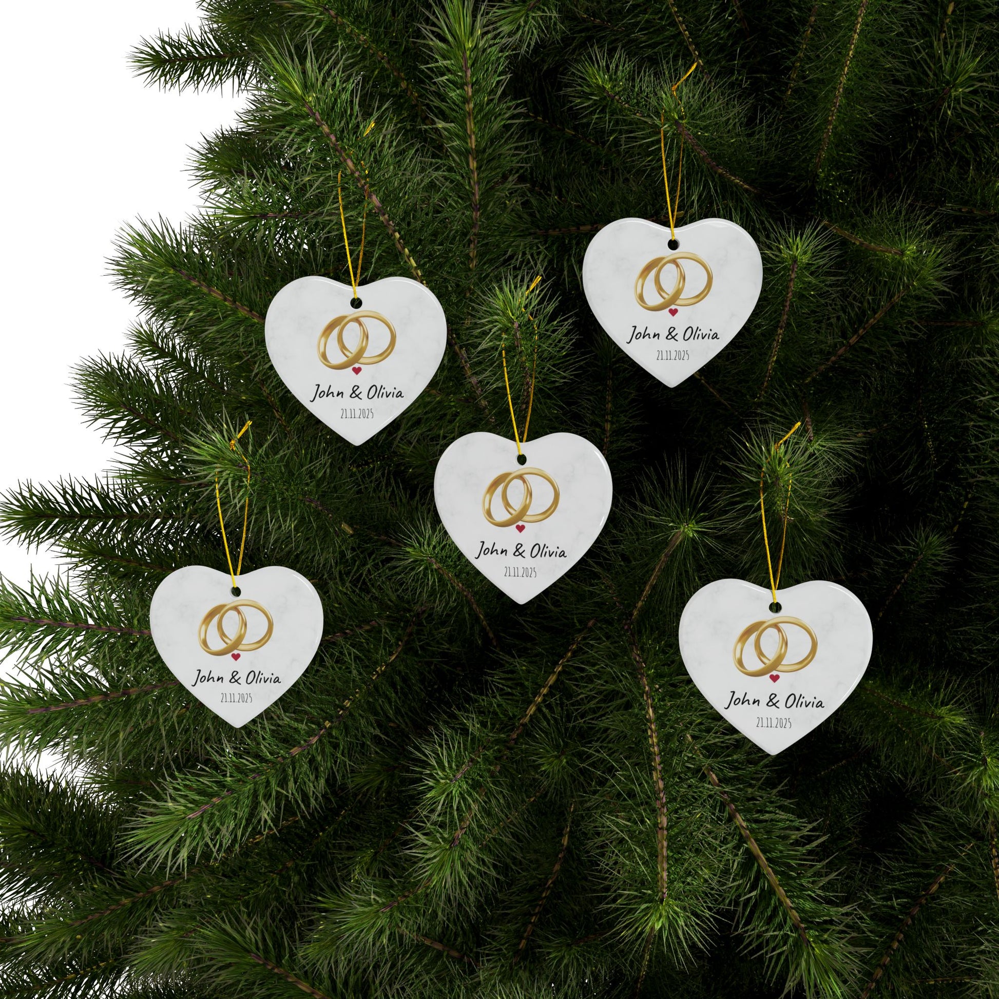 Wedding Rings Ornament round ceramic ornament | Personalized names and date - TRV