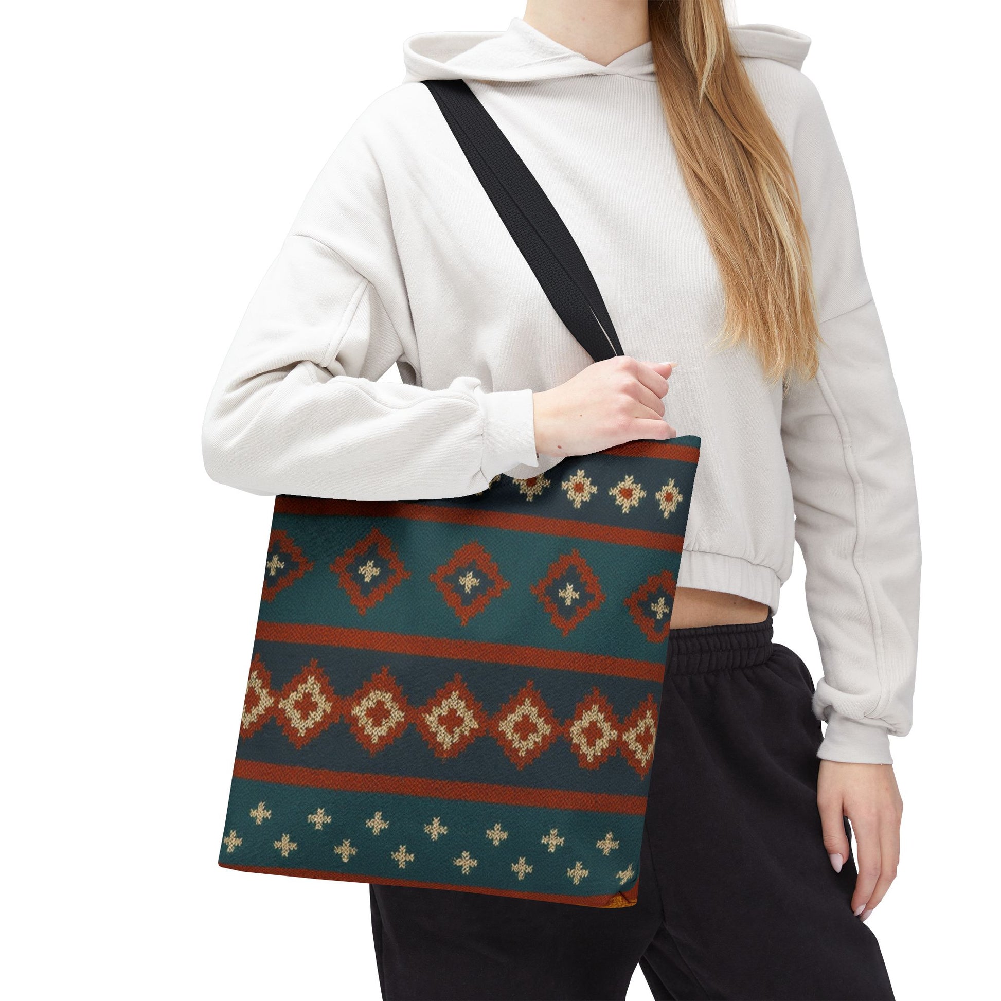 Southwestern Diamond Pattern Tote Bag | Aztec Tribal Geometric Print - TRV