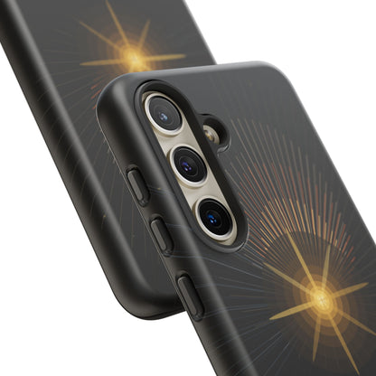 Tough Cases - Radiant Star Phone Case, Protective Black Shockproof Cover with Golden Light Design