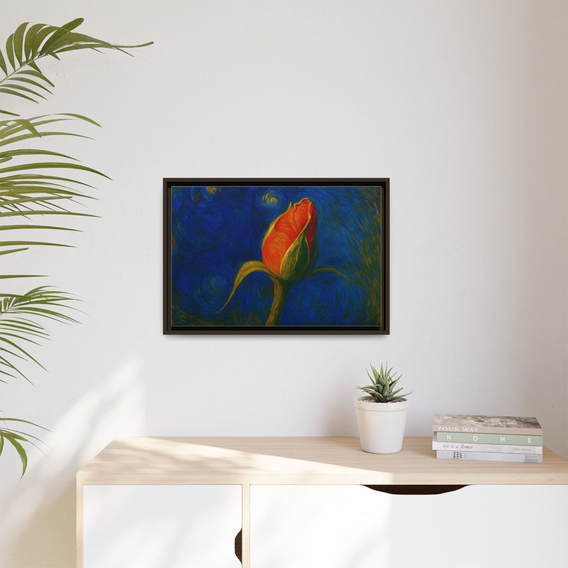 Red Rose Bud Painting Canvas Framed | Matte Wall Art - TRV