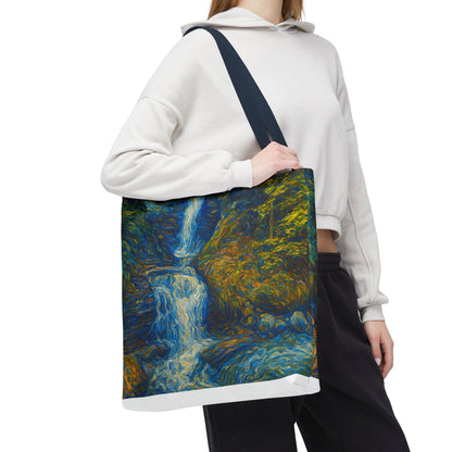 Nature-Inspired Tote Bag, Artistic Eco-Friendly Shopper, Waterfall Design, Reusable Market Bag, Gift for Nature Lovers - TRV