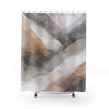 Abstract Watercolor Waves Shower Curtain | Neutral Brown Gray Bathroom Décor
