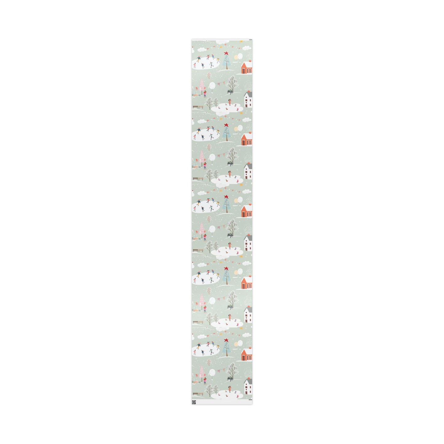 Winter Village Pattern Wrapping Paper | Holiday Snow Scene Roll